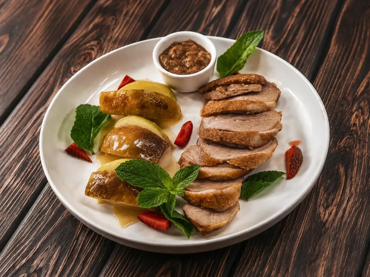 Мясо с запечёнными фруктами